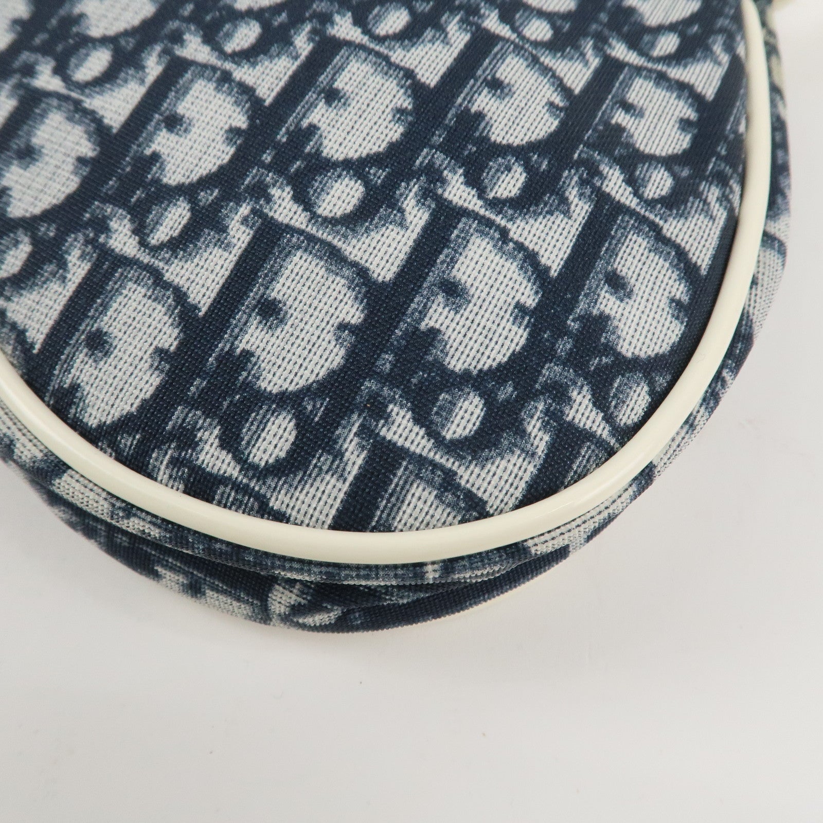 Christian Dior Trotter Jacquard Leather Saddle Bag Mini Navy White Used