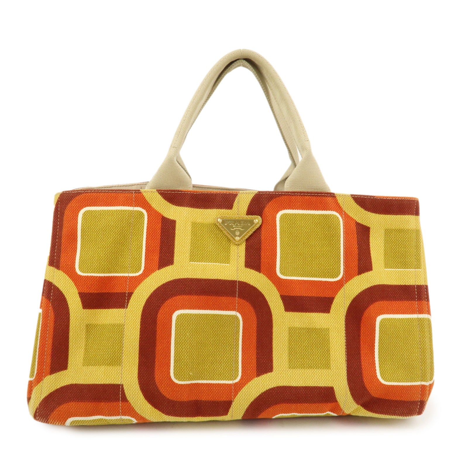 PRADA Triangle Logo Canapa Large Tote Hand Bag Orange Yellow BN1872