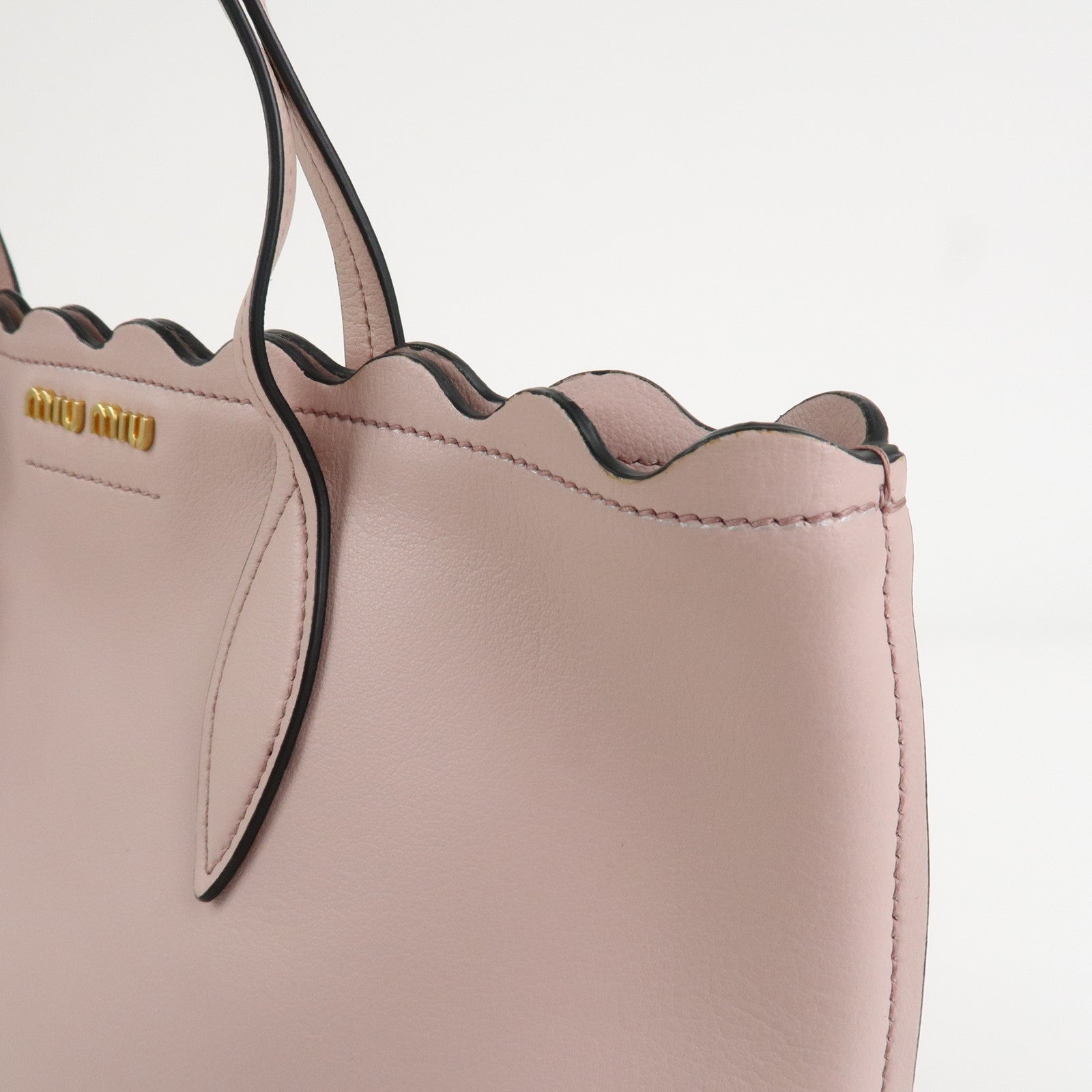 MIU MIU Leather Flower Tote Bag Shoulder Bag Pink 5BG054