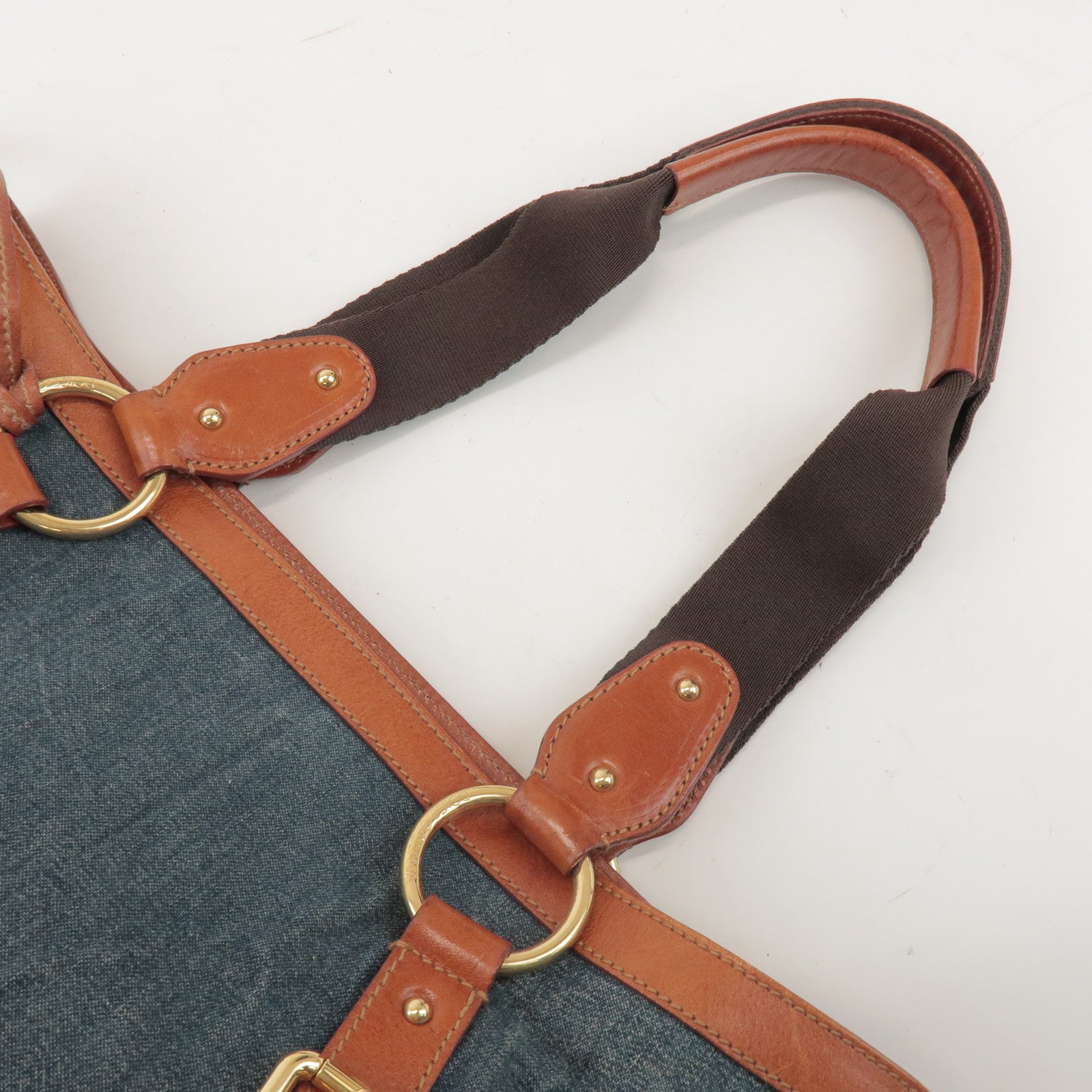 Dolce&Gabbana Denim Leather Tote Bag Shoulder Bag Denim Brown