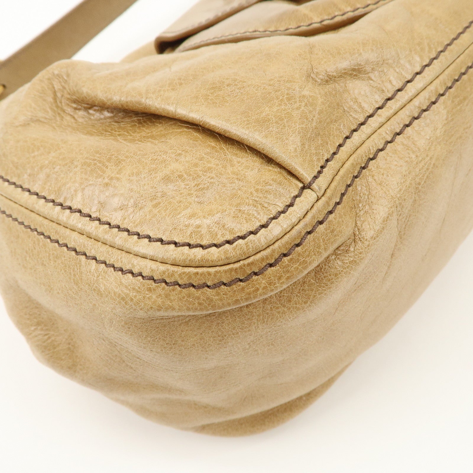 MIU MIU Leather Shoulder Bag Hand Bag Beige Gold Hardware