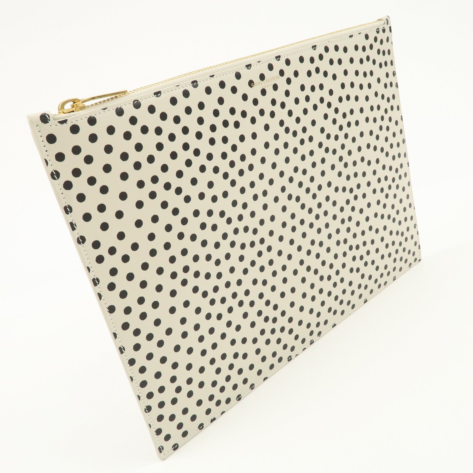 SAINT LAURENT PARIS Leather Clutch Bag Second Bag Dots Ivory Used