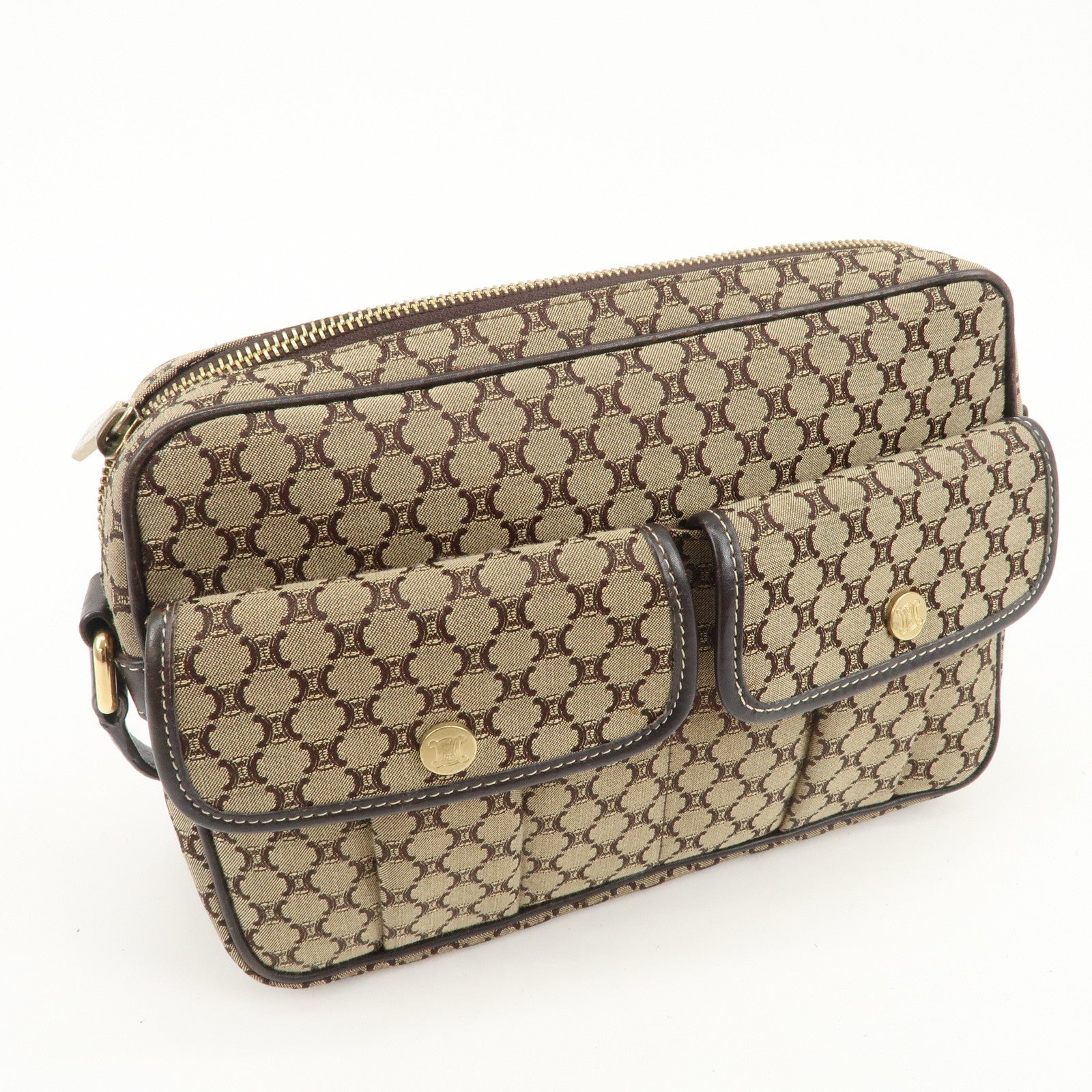 CELINE Macadam Canvas Leather Shoulder Bag Crossbody Bag Brown
