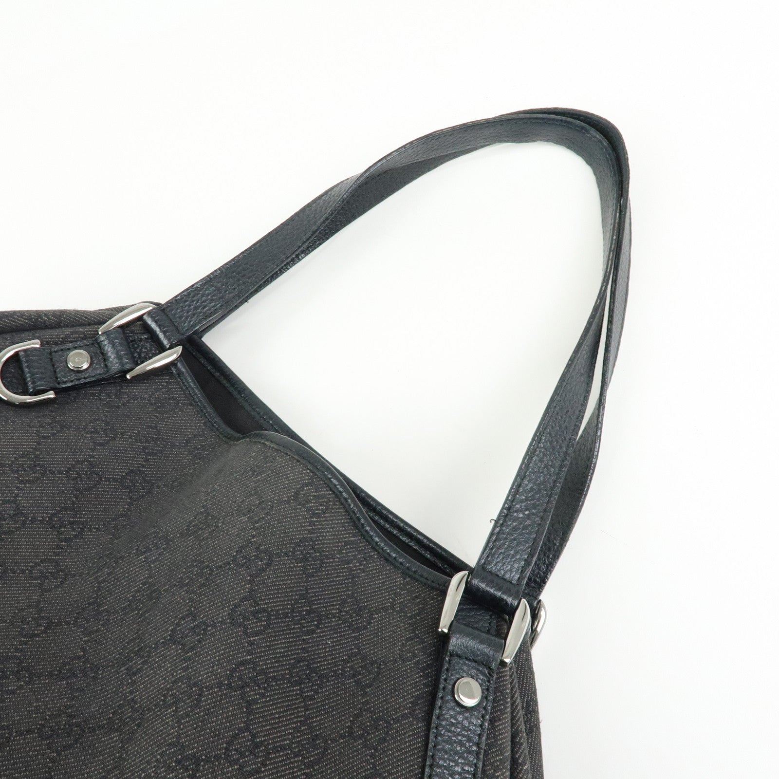 GUCCI Abbey GG Monogram Denim Tote Bag Hand Bag Black 293578