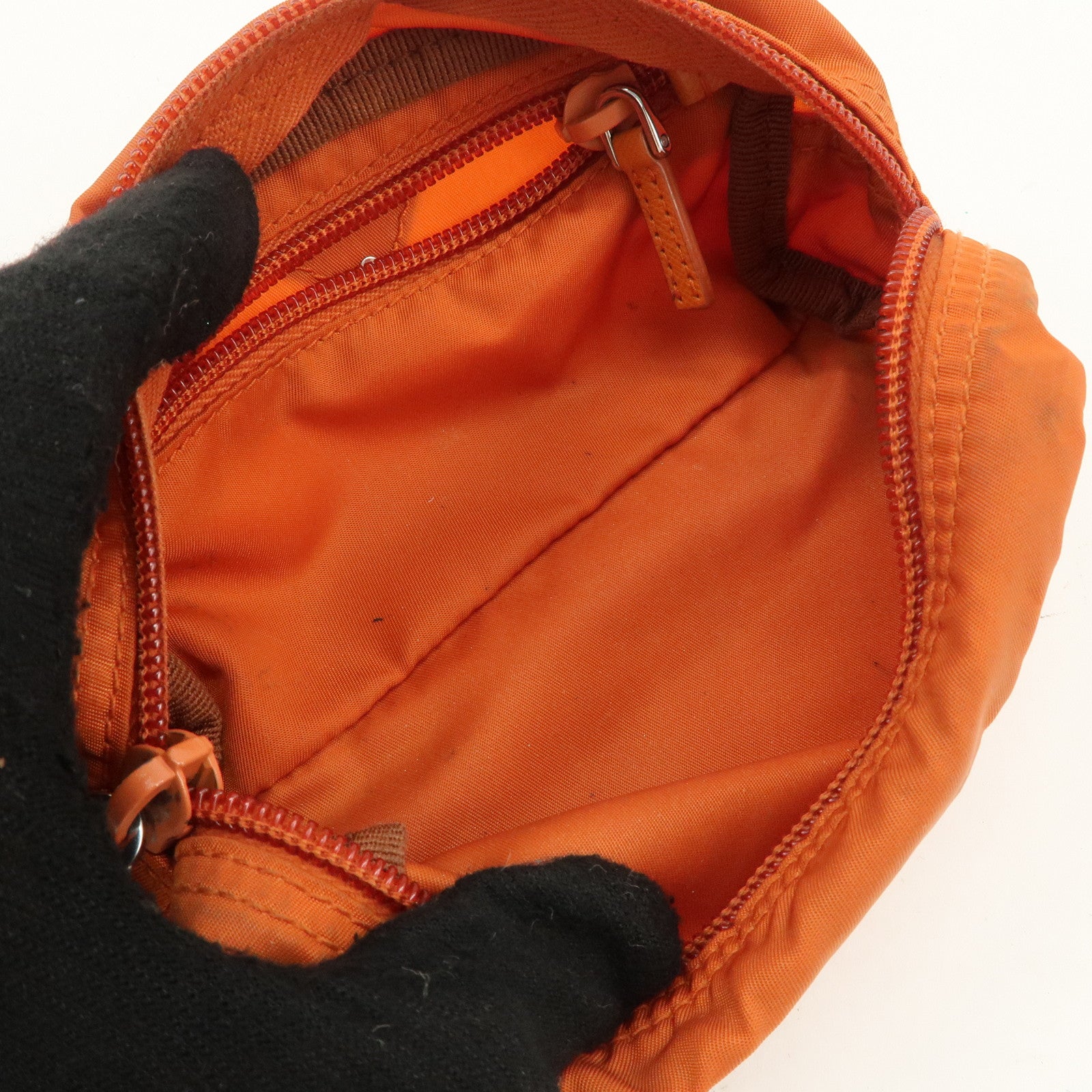 PRADA Set of 2 Nylon Leather Cosmetic Pouch Orange Black 1N0175 Used
