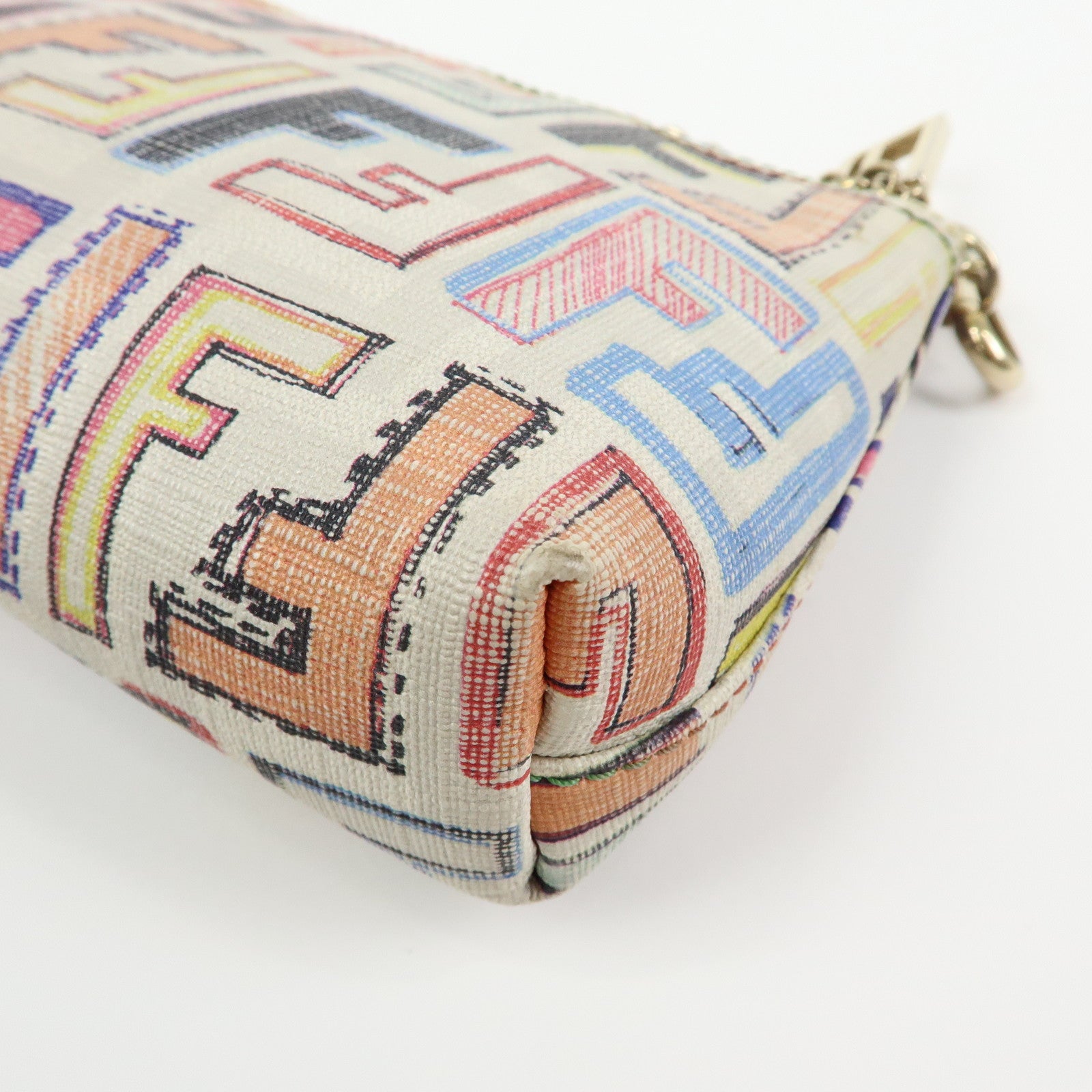 FENDI Zucca Print PVC Chain Accessory Pouch White Multicolor 8BR592