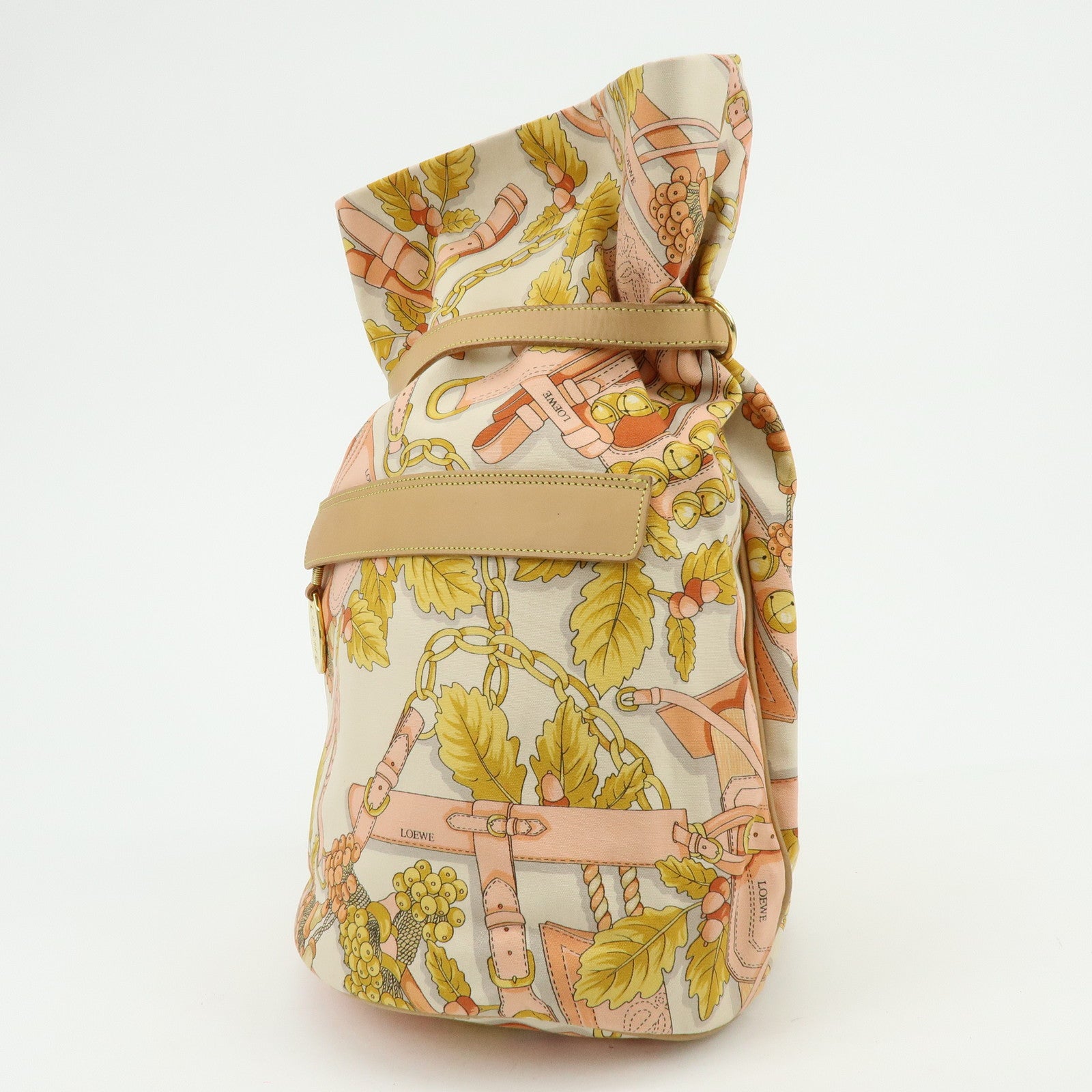 LOEWE Scarf Design Canvas Leather Shoulder Bag Beige Pink