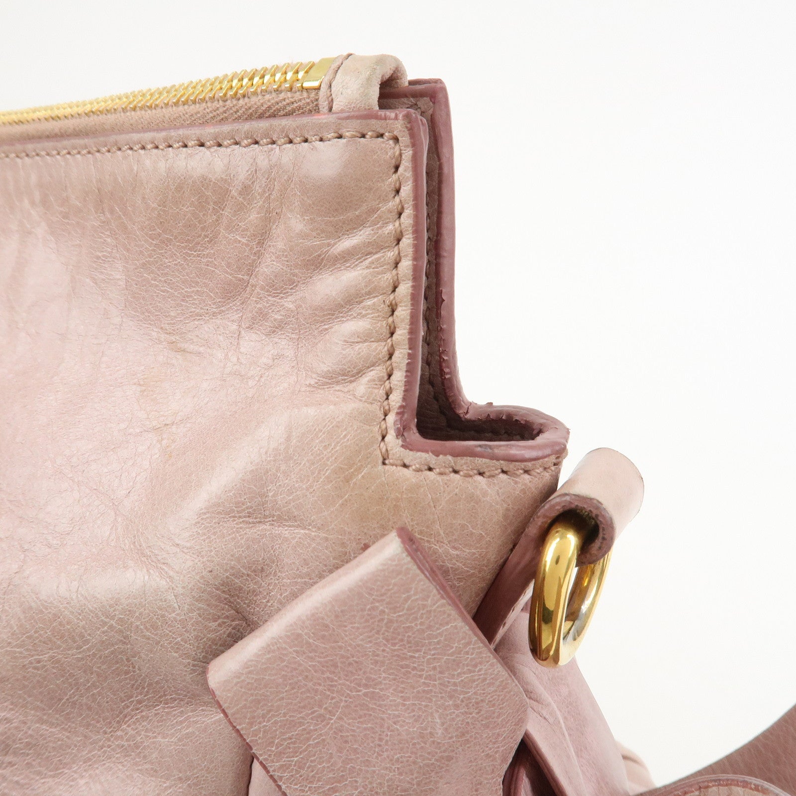 MIU MIU Side Ribbon Leather 2Way Shoulder Bag Hand Bag Pink RT0438