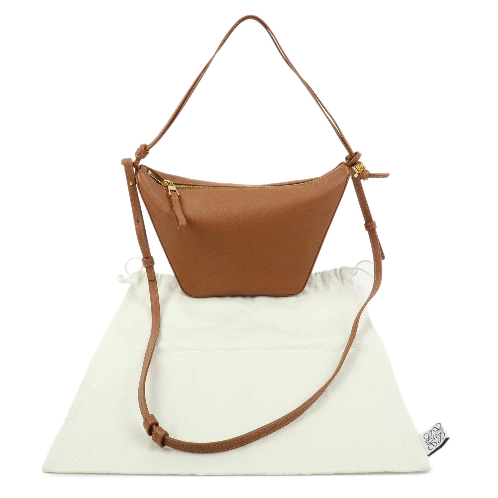 LOEWE Anagram Hammock Calf Leather Shoulder Bag Hobo Bag Brown