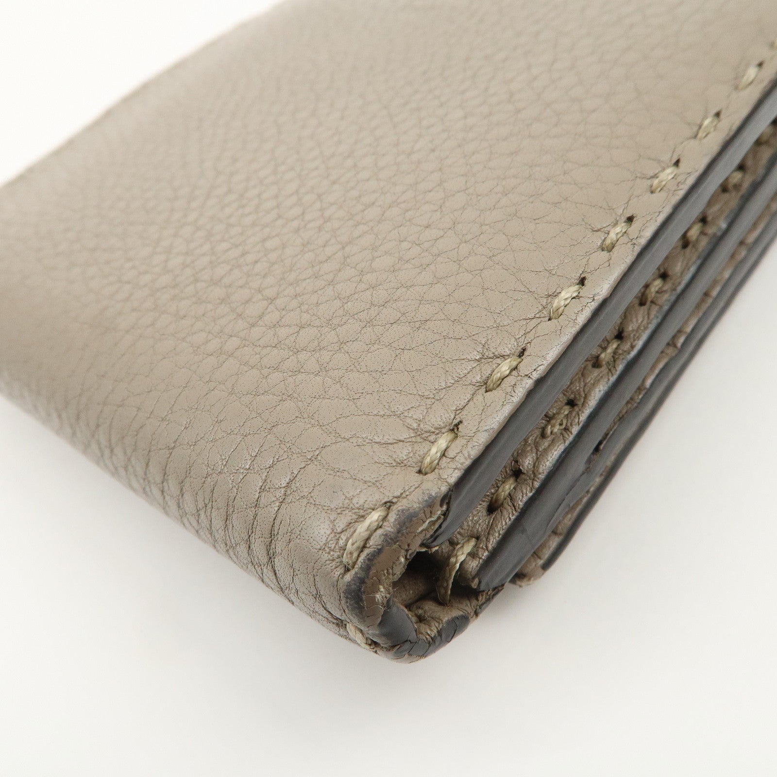 FENDI Logo Leather Compact Wallet Greige