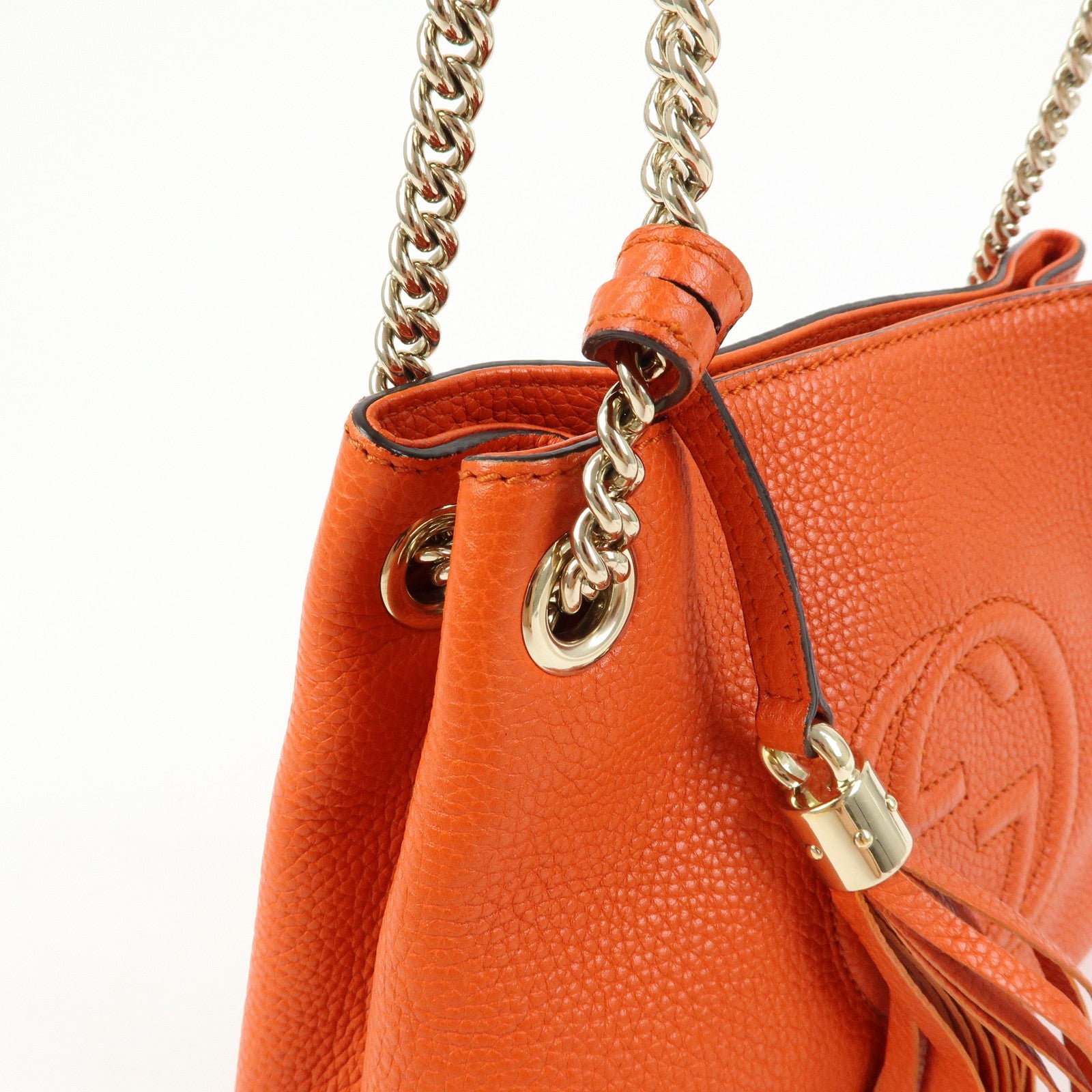 GUCCI SOHO Leather Tassel Chain Shoulder Bag Orange 387043