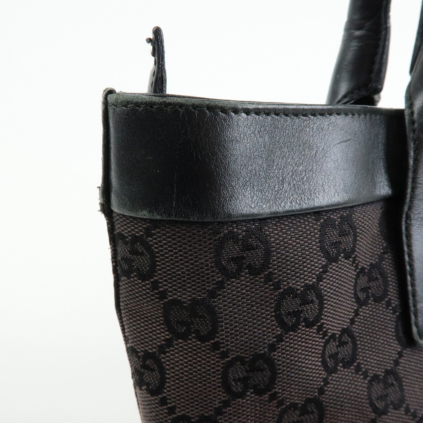 GUCCI GG Canvas Leather Tote Bag Hand Bag Black 002・1119・1705