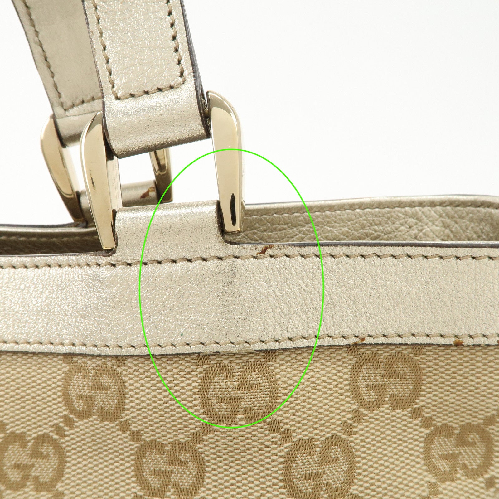 GUCCI Abbey GG Canvas Tote Bag Hand Bag Beige Gold 17004