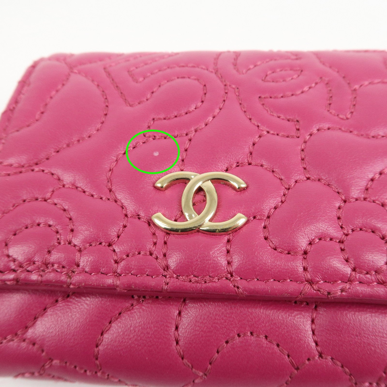CHANEL Camellia No.5 Lamb Skin Leather Compact Wallet Pink A70615