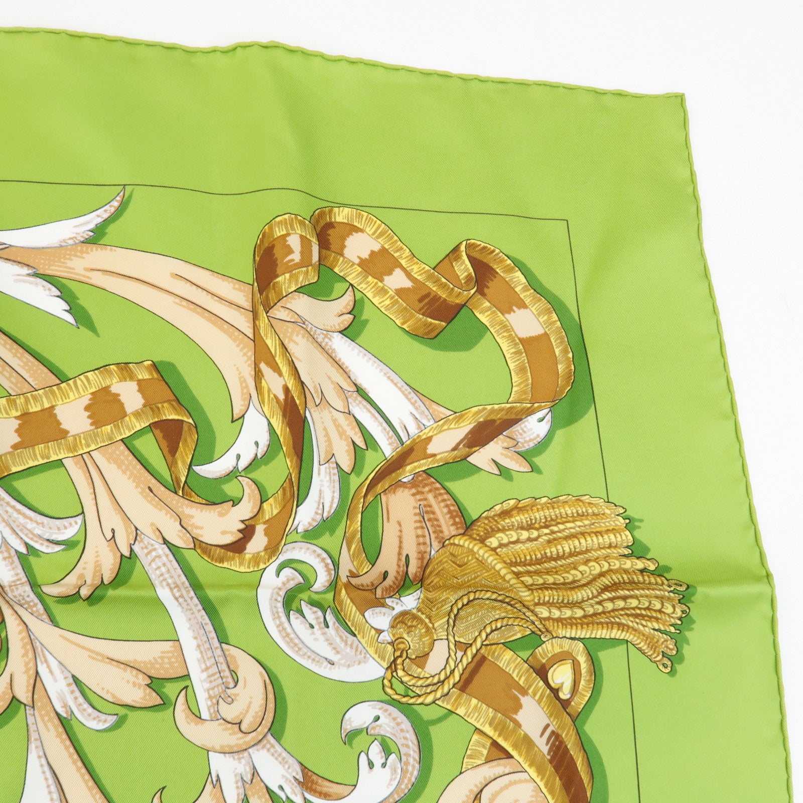 HERMES Carre 90 Silk 100% LE MORS A LA CONTETABLE Scarf Green Used
