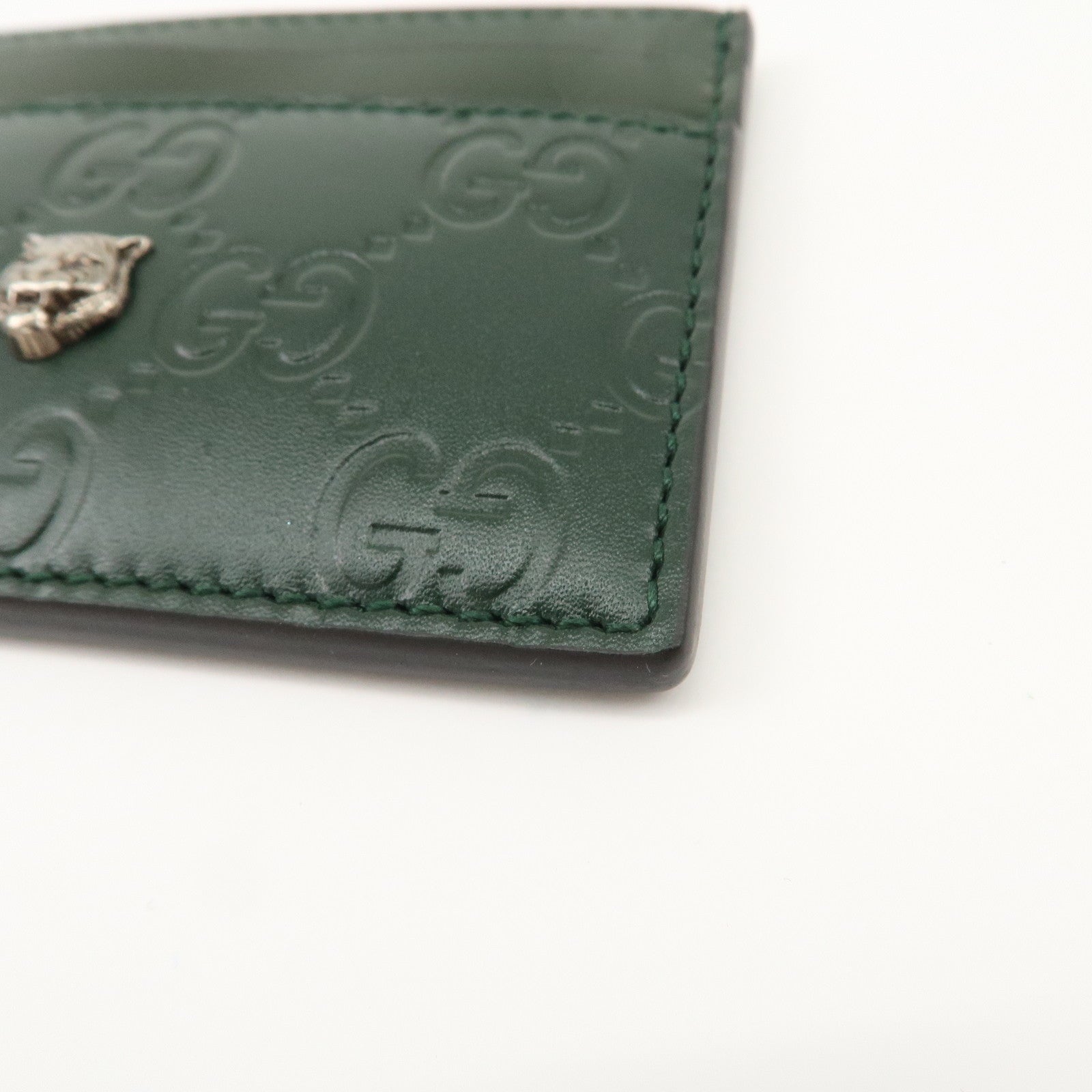 GUCCI Guccissima Tiger Natal Details Leather Card Case Green 428542 Used