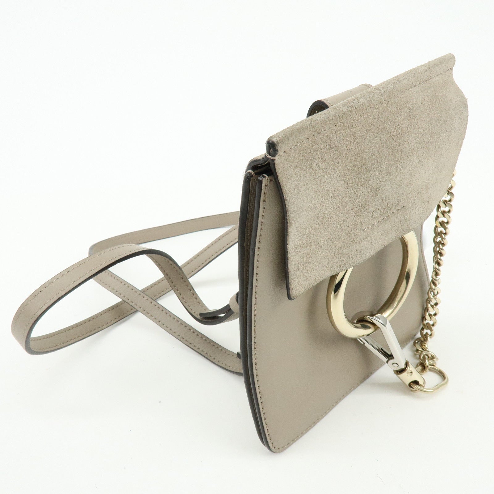 Chloe Faye Suede Leather Shoulder Bag Crossbody Bag Beige