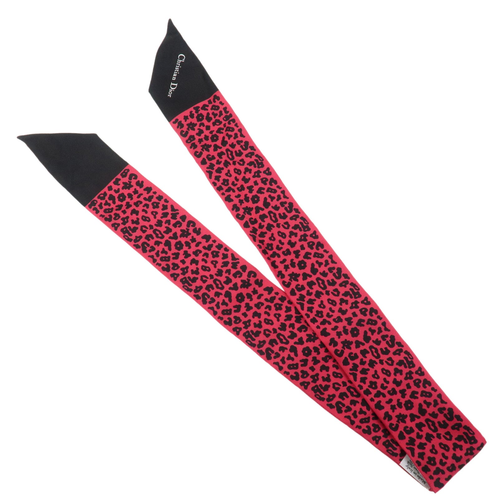 Christian Dior Logo Silk 100% Scarf Twilly Animal Pink Black