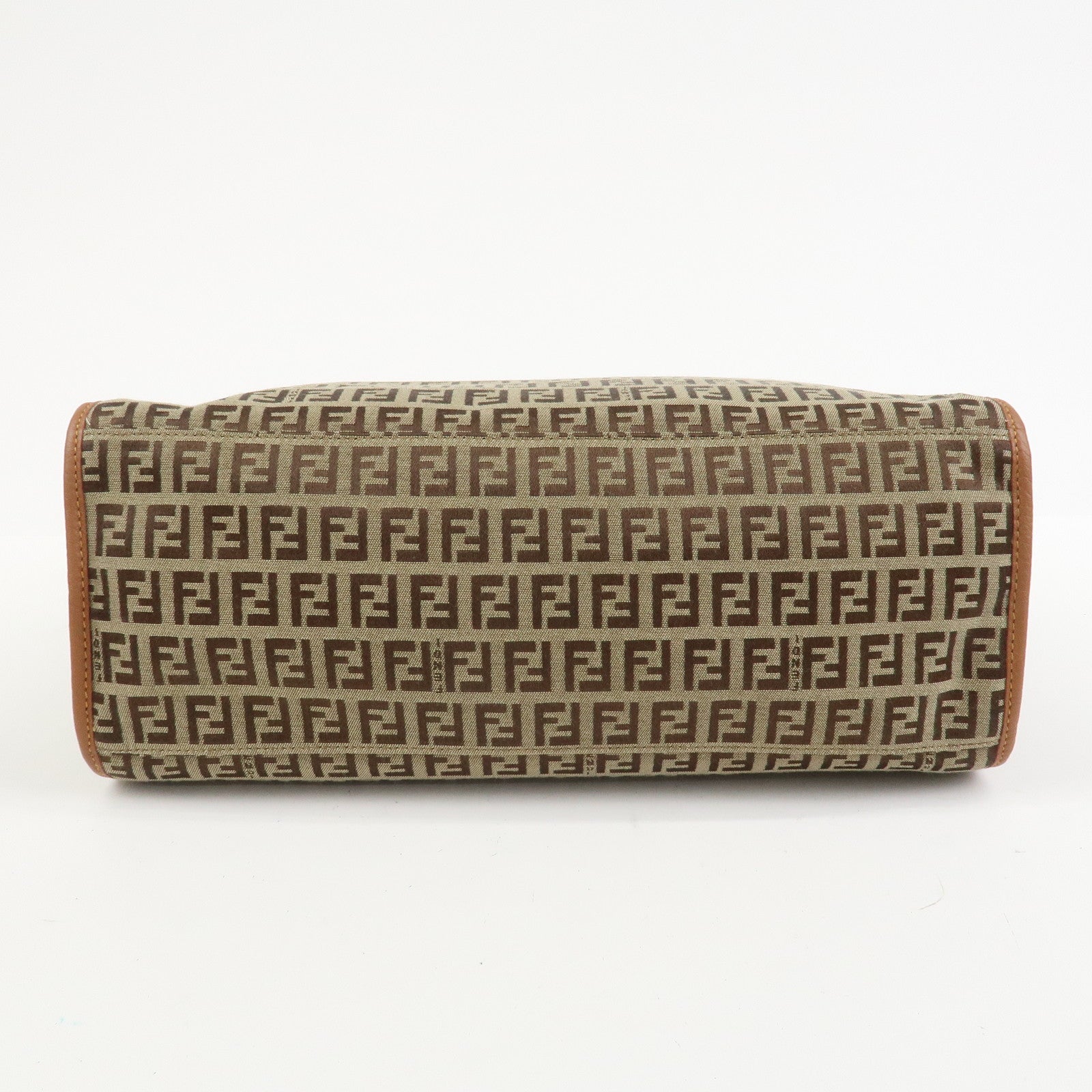 FENDI Zuccino Canvas Leather Tote Bag Hand Bag Brown 8BH153