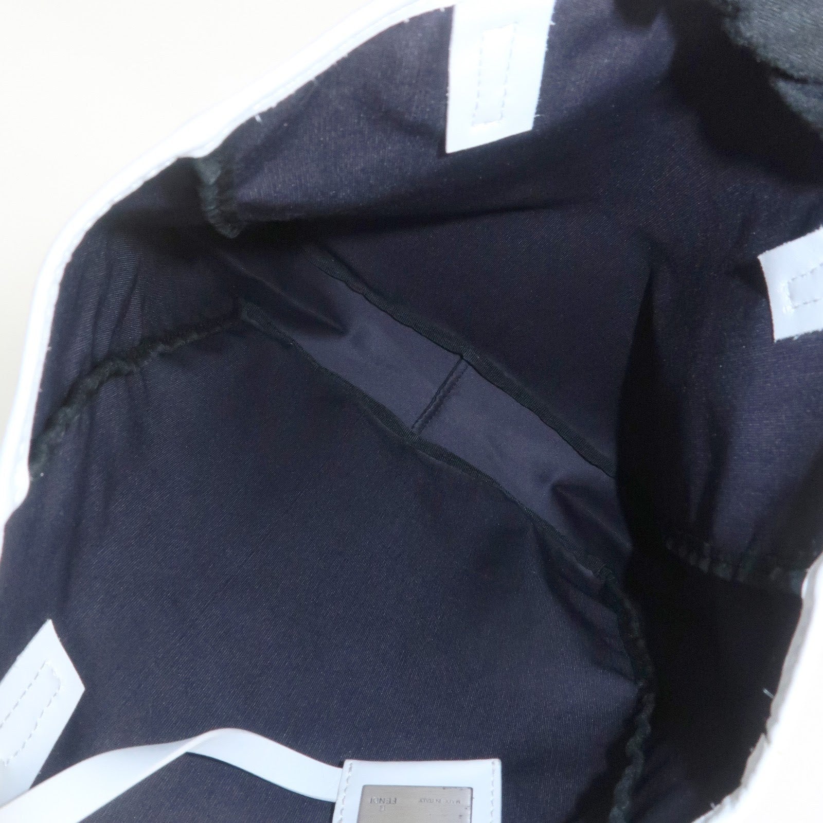 FENDI Zucchino Canvas Leather Tote Bag Hand Bag Navy 8BH006