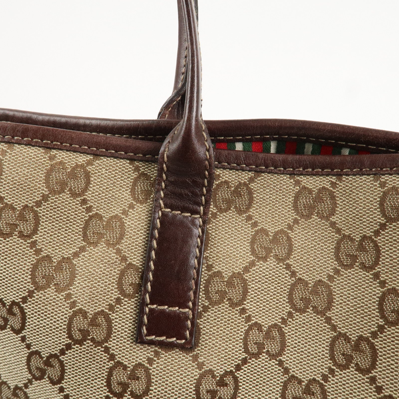 GUCCI Abbey Interlocking G GG Canvas Leather Tote Bag Brown 169945 Used