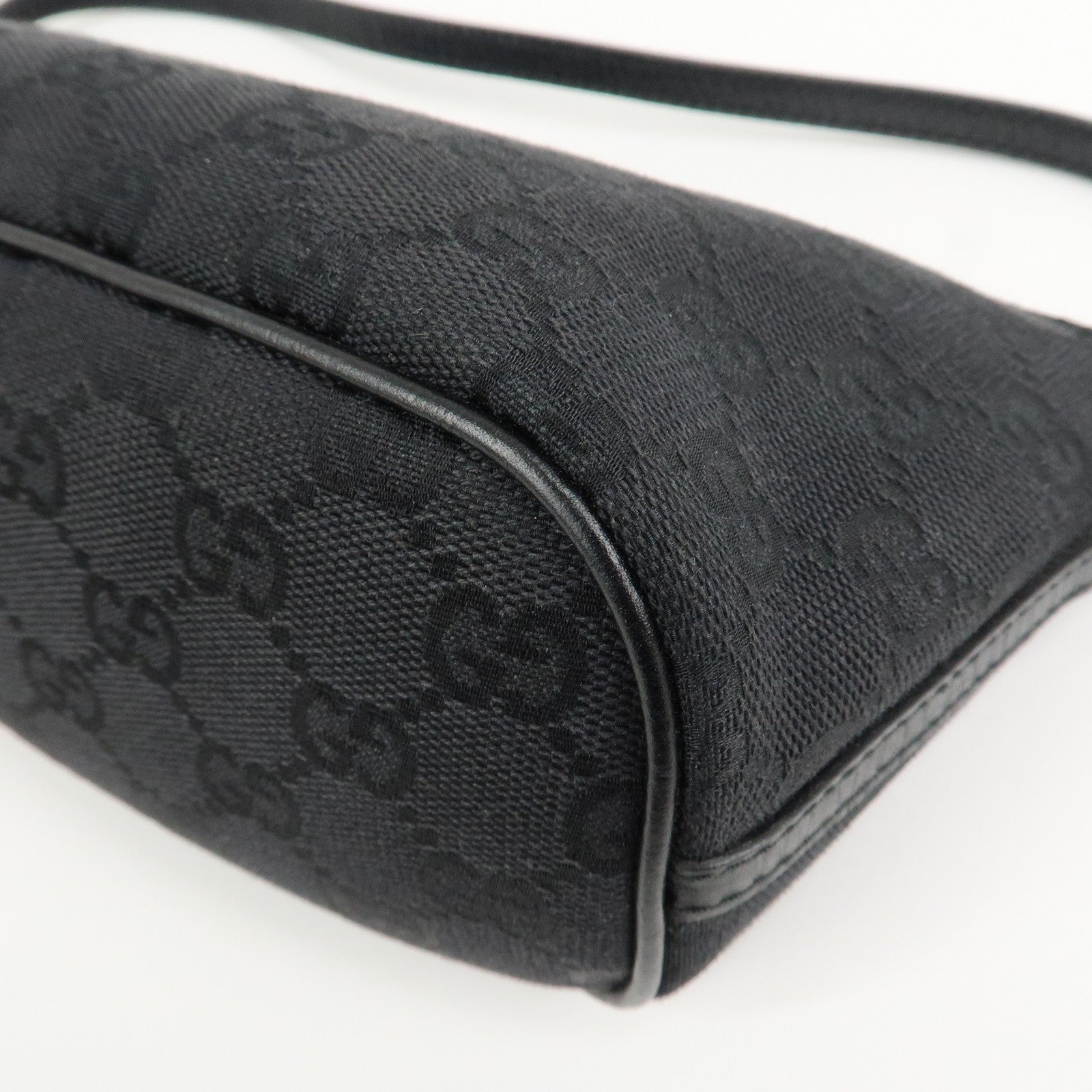 GUCCI Boat Bag GG Canvas Leather Hand Bag Black 07198