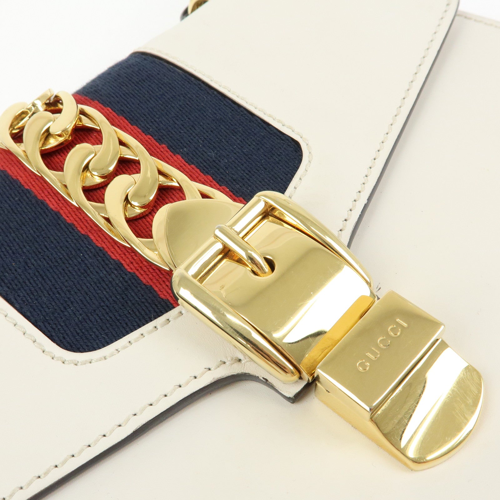 GUCCI Sylvie Sherry Leather Shoulder Bag Crossbody Bag Ivory 421882