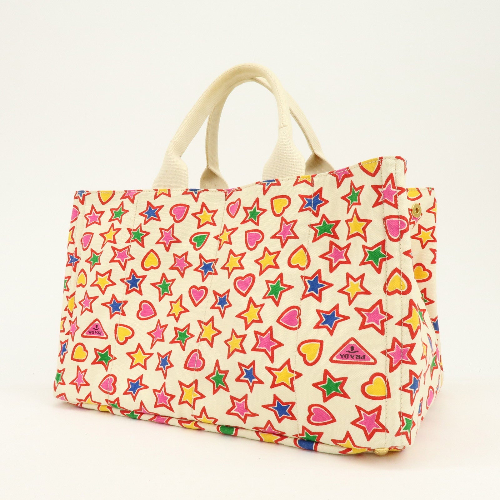 PRADA Triangle Logo Canapa Large Star Heart Canvas Tote Bag BN1872