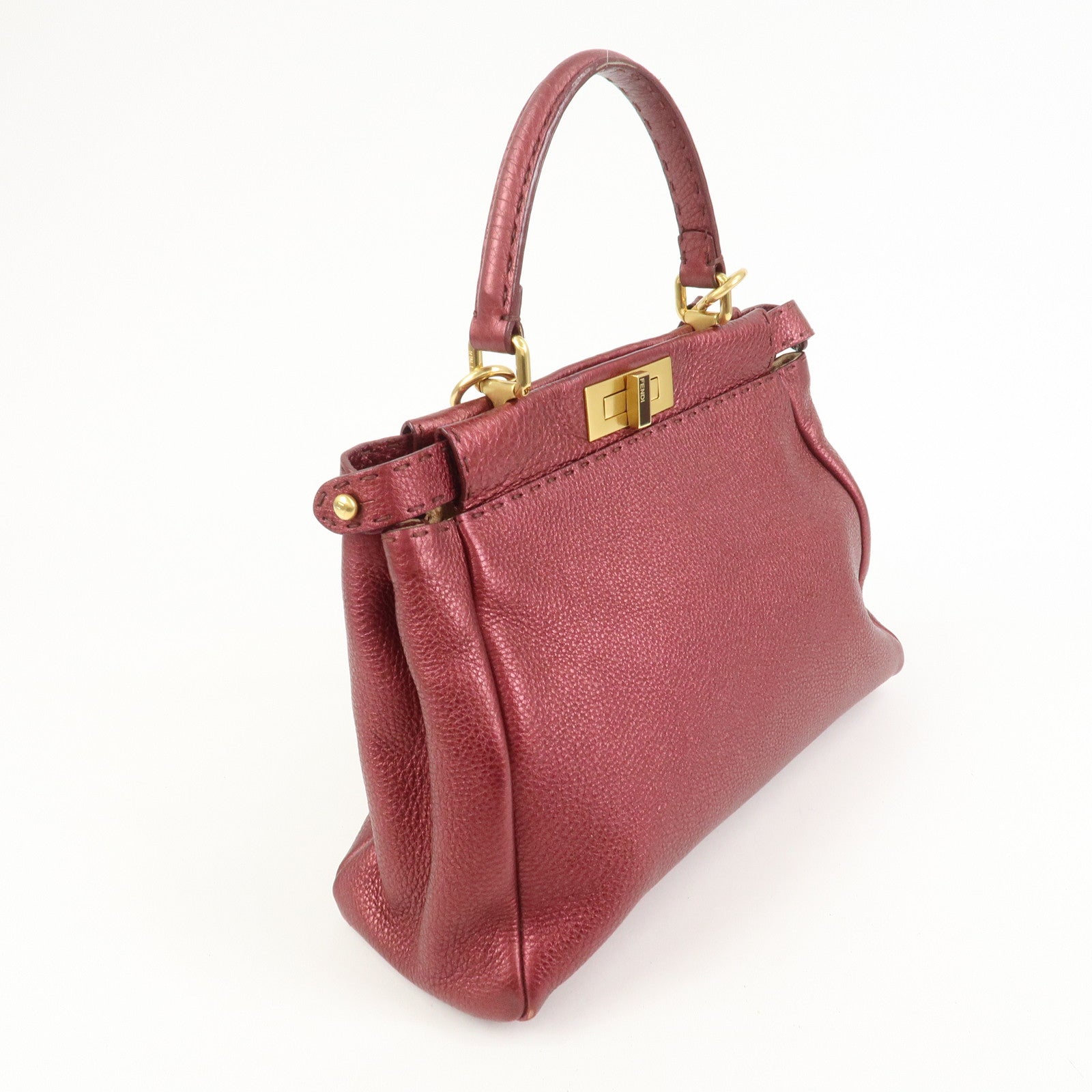 FENDI Peekaboo Logo Leather 2Way Shoulder Bag Burgundy 8BN226