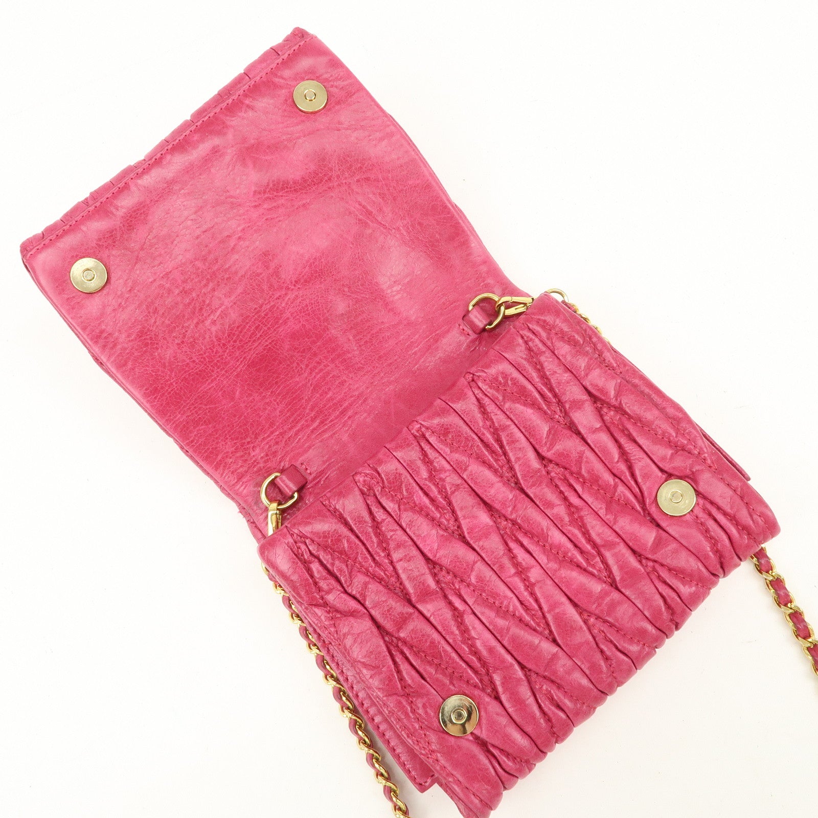 MIU MIU Matelasse Leather Chain Shoulder Bag Crossbody Bag Pink Used