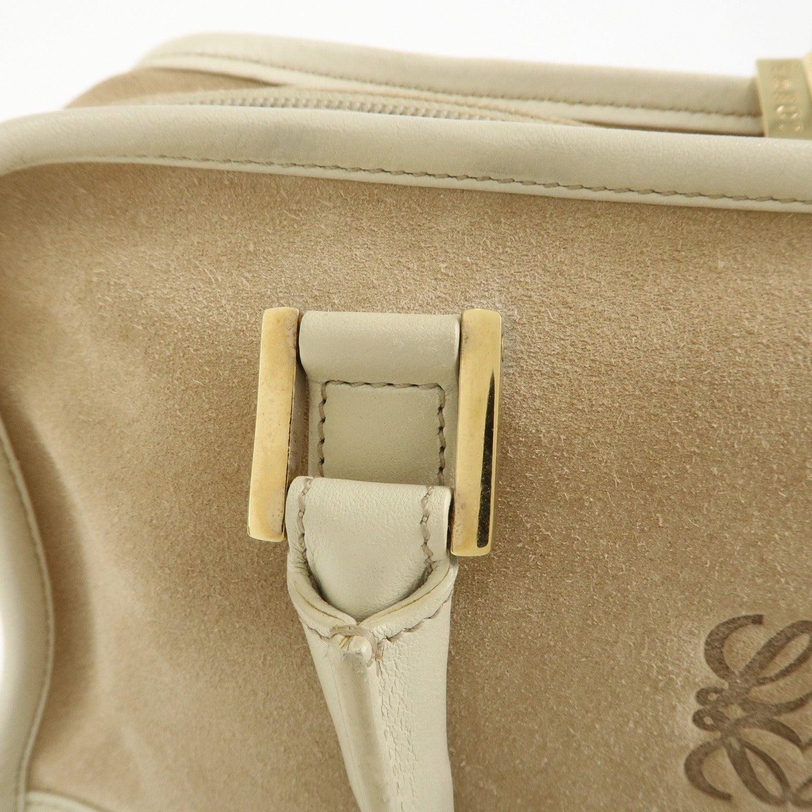 LOEWE Anagram Amazona 28 Suede Leather Hand Bag Beige Ivory