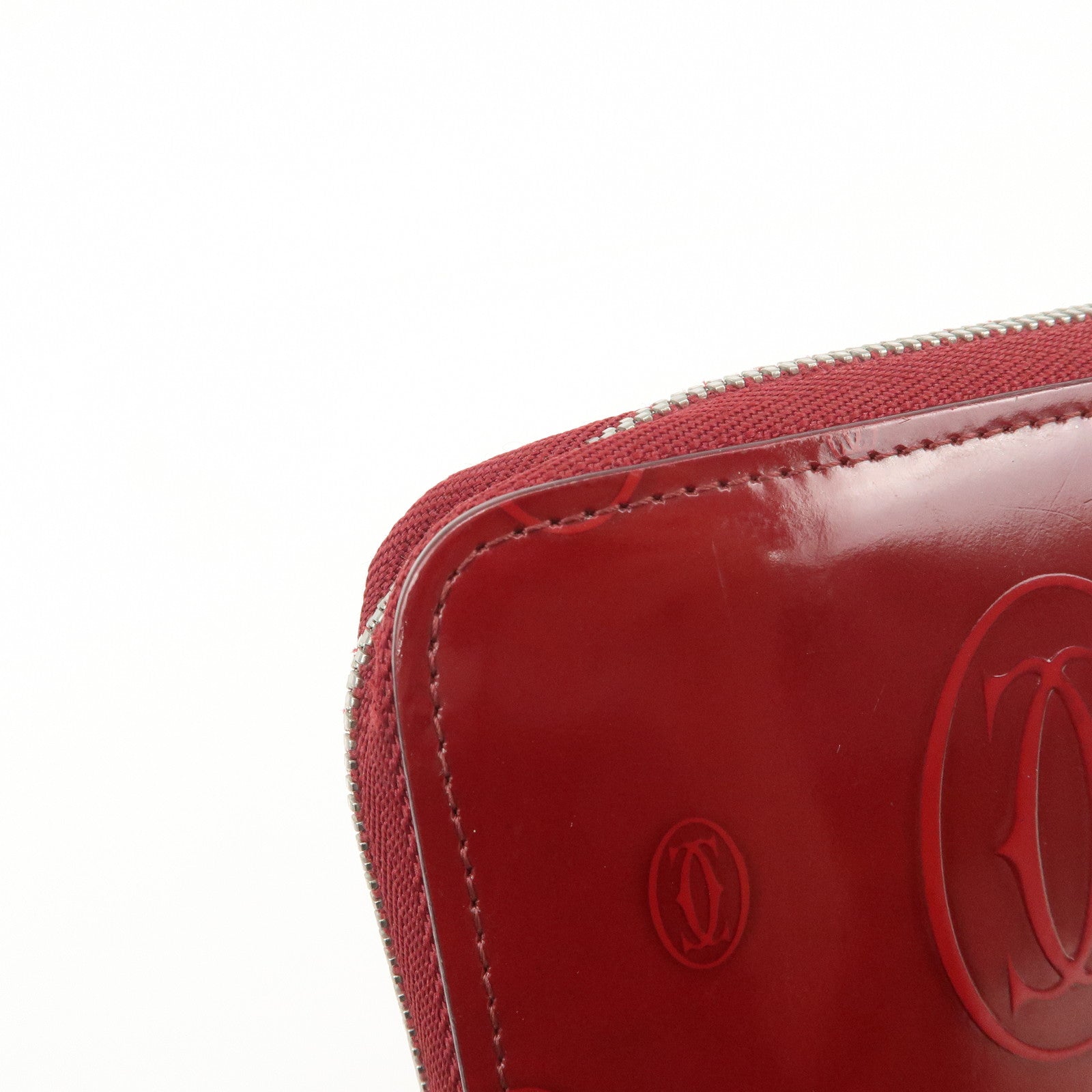 Cartier 2C Patent Leather Round Zippy Long Wallet Bordeaux Used