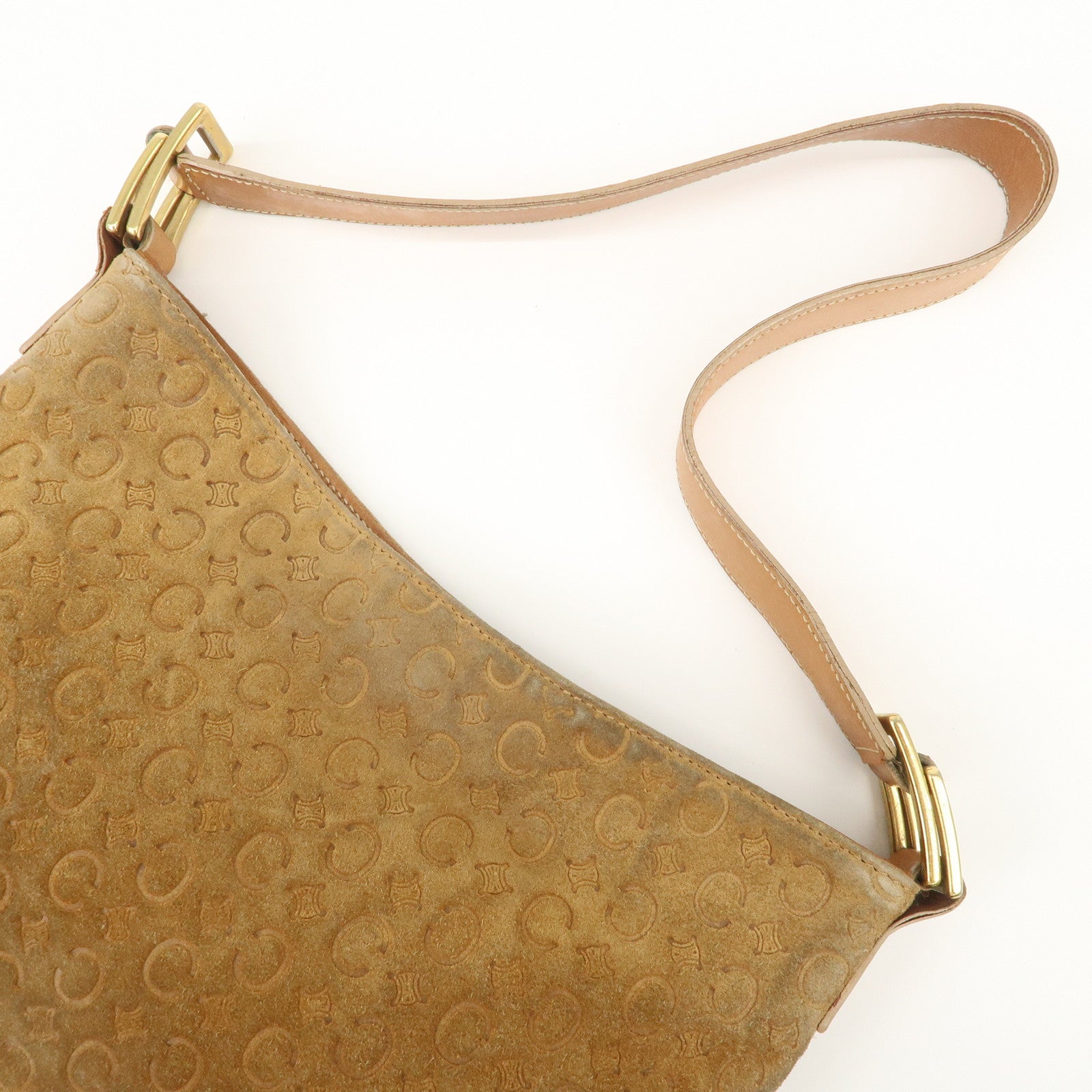 CELINE C Macadam Leather Suede Shoulder Bag Hand Bag Beige