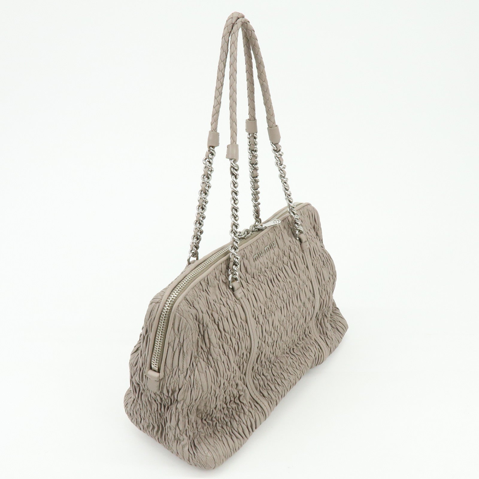 MIU MIU Matelasse Nappa Leather Tote Bag Shoulder Bag Gray