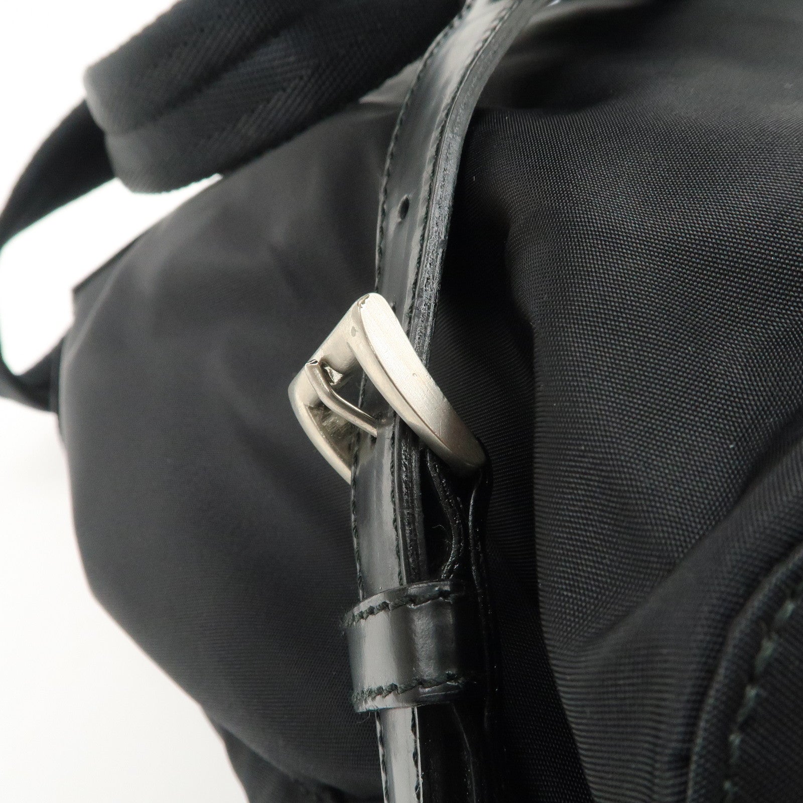 PRADA Triangle Logo Leather Nylon Backpack Black B6677 Used