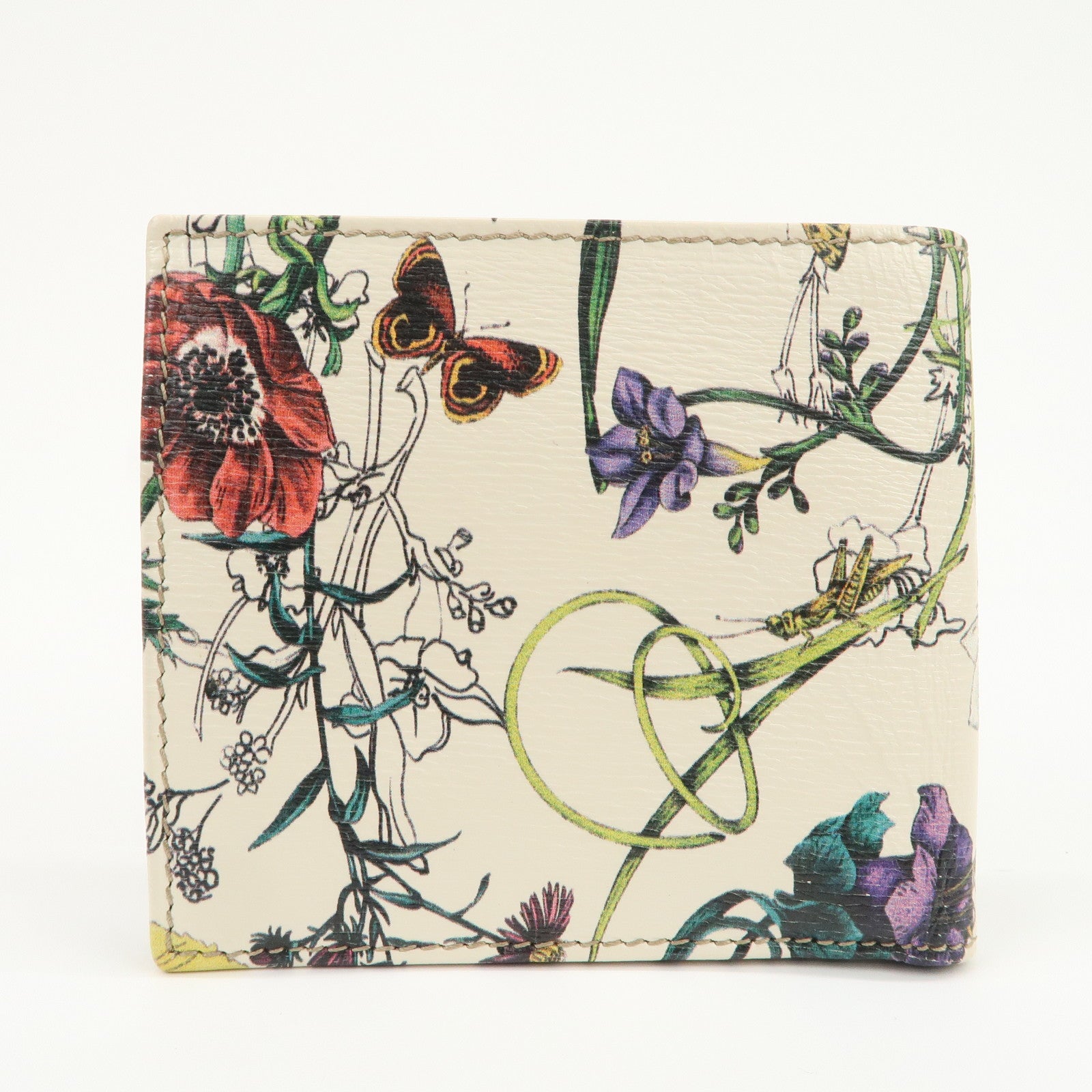 GUCCI GG Marmont Flora Canvas Leather Compact Wallet Ivory 04848