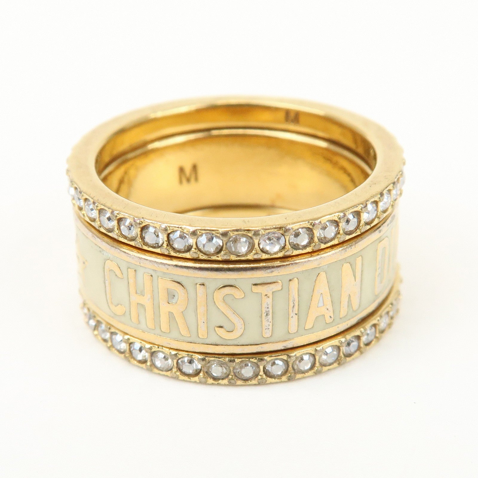 Christian Dior Code Metal Rhinestone Three-band Ring M Gold