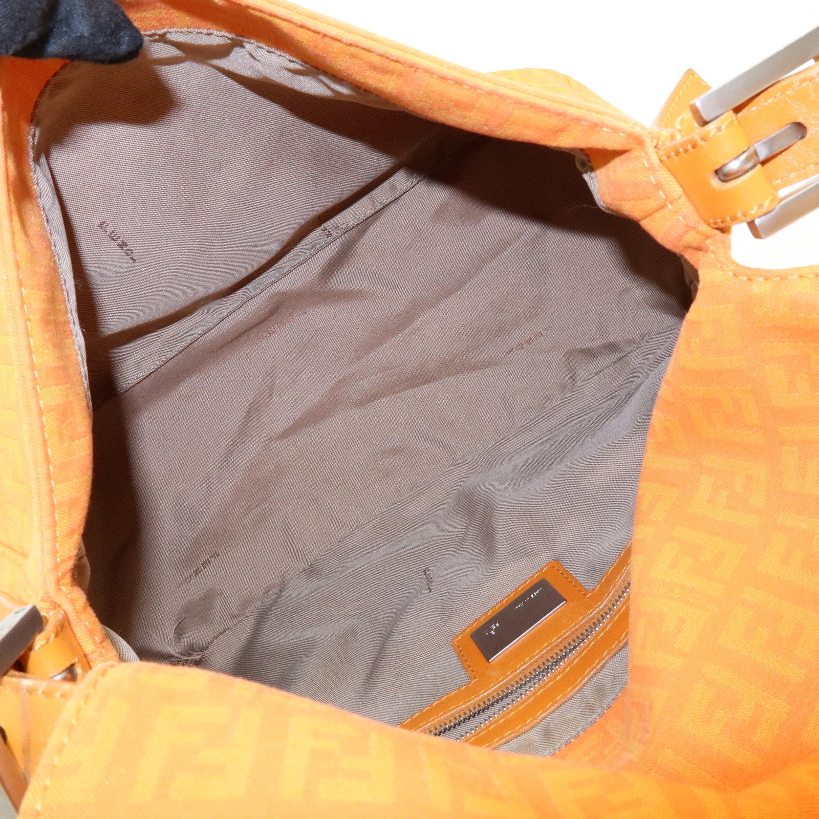 FENDI Mamma Baguette Zucchino Canvas Leather Shoulder Bag 8BR001