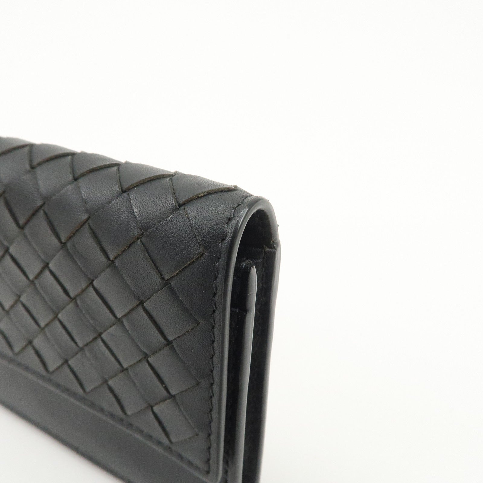 BOTTEGA VENETA Intrecciato Leather Card Case Card Holder Black