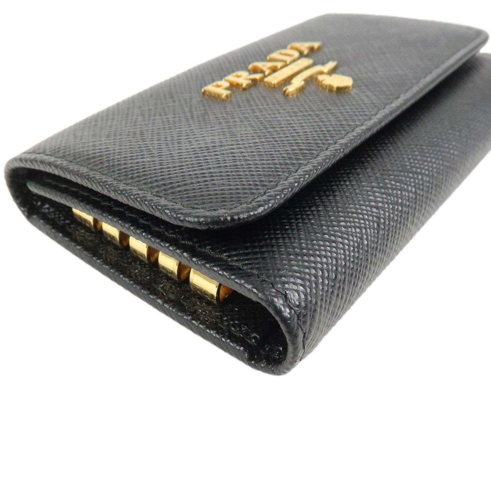 PRADA Saffiano Leather 4 Ring Key Case Key Chain Black