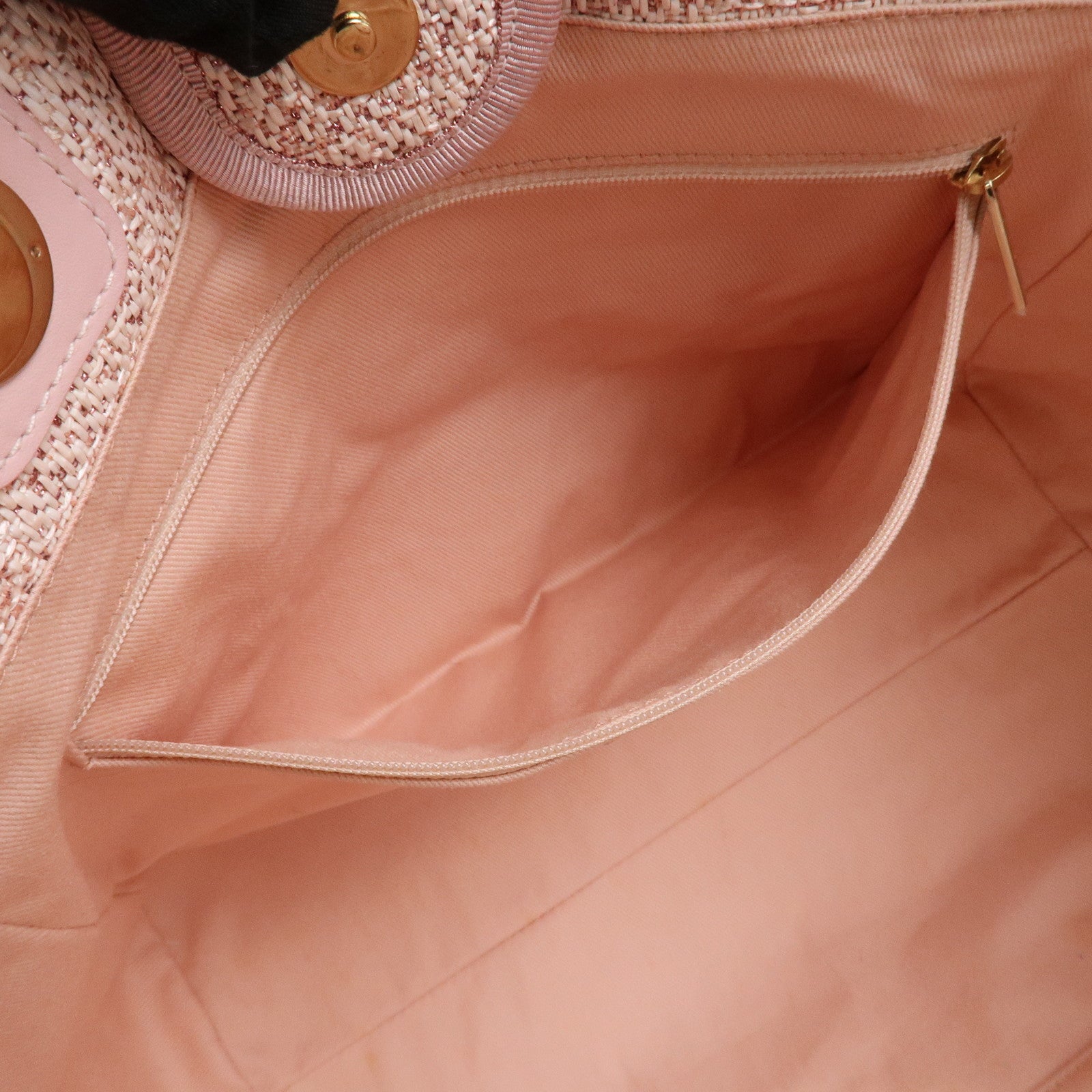 CHANEL Tweed Leather Deauville MM Shoulder Bag Tote Bag Pink