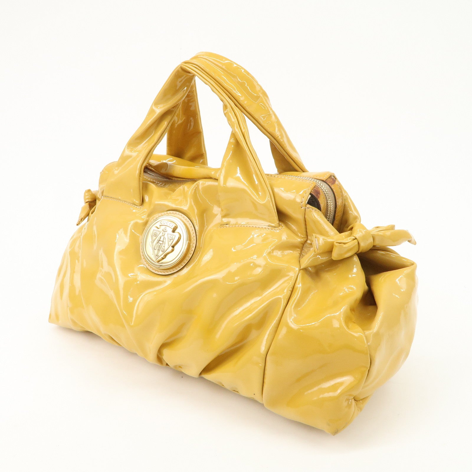 GUCCI Hysteria Patent Leather Hand Bag Tote Bag Yellow 197020