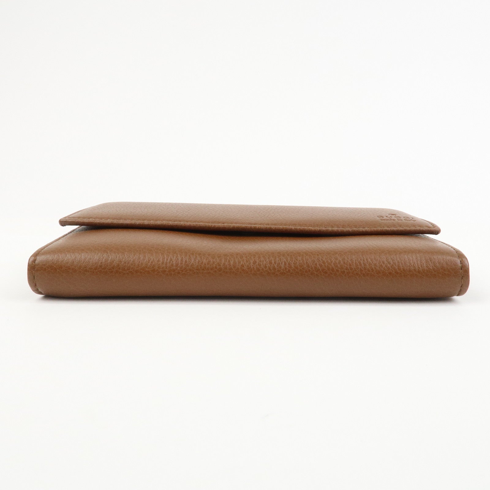 GUCCI Logo Leather Flap Long Wallet Brown 323396