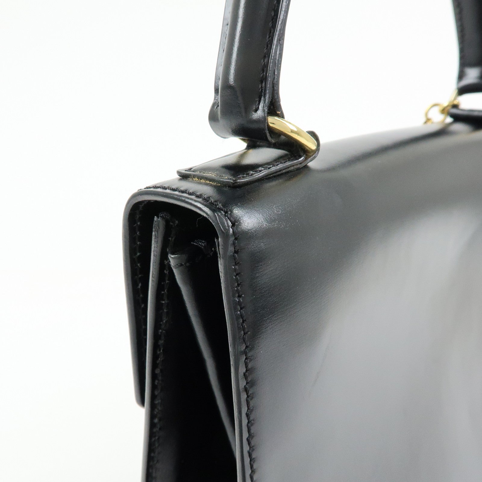 CELINE Leather Hand Bag Top-handle Bag Black Gold Chain