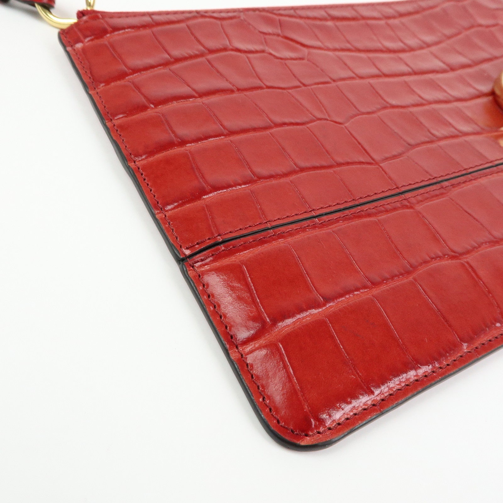 Chloe See By Chloe Embossed Leather Clutch Bag Flat Pouch Red