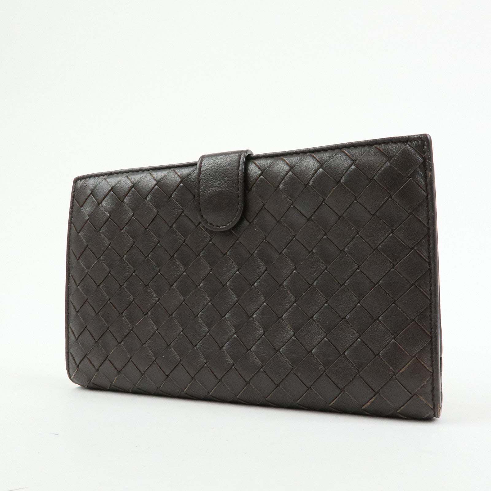 BOTTEGA VENETA Intrecciato Leather Bi-fold Long Wallet Brown