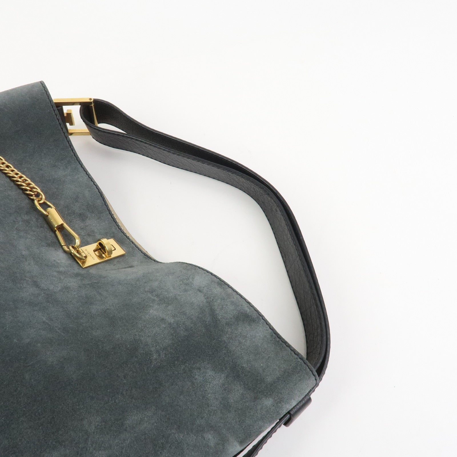 GIVENCHY Suede Leather Hand Bag Shoulder Bag Gray Bordeaux Black