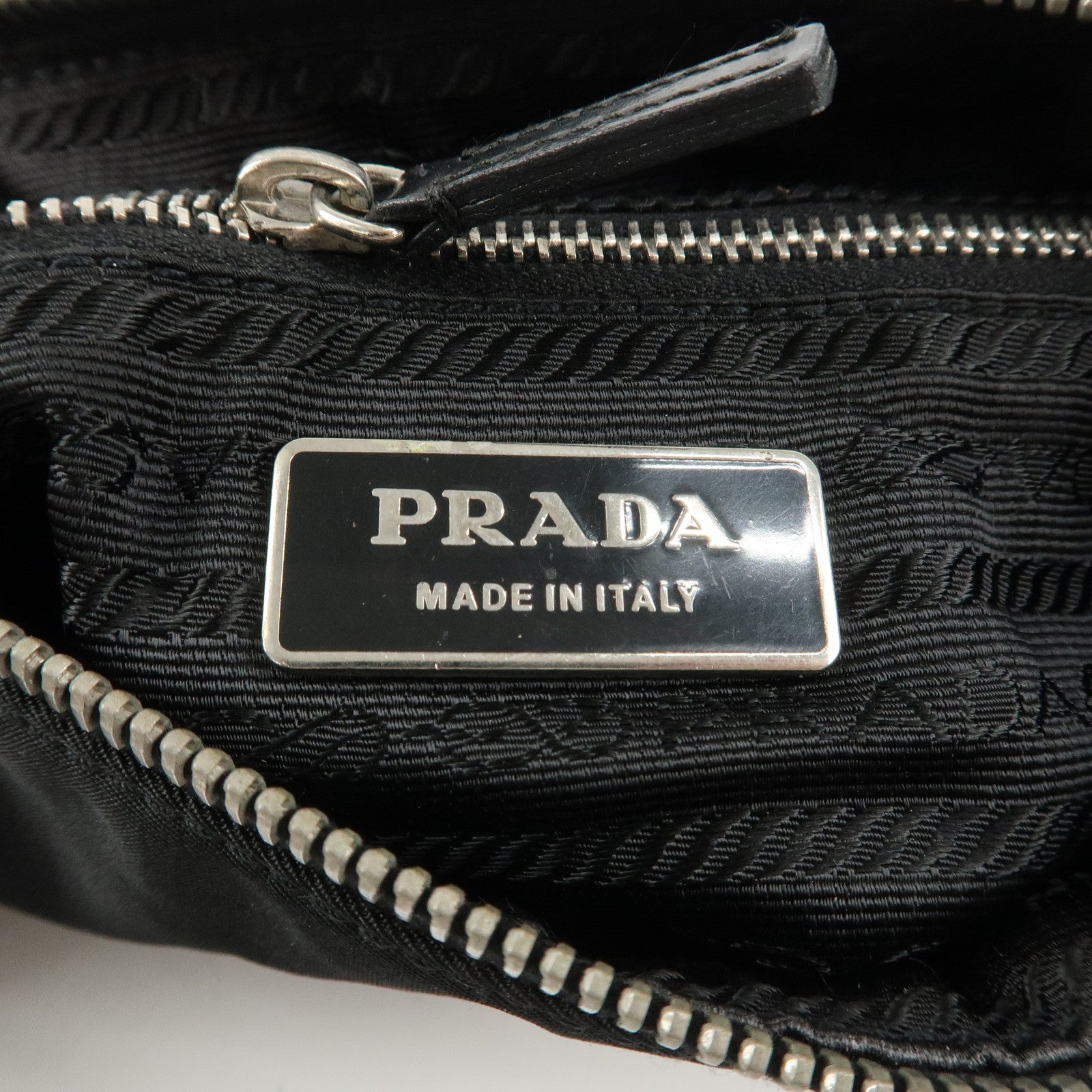 PRADA Triangle Logo Leather Nylon Shoulder Bag Crossbody Bag Black Used