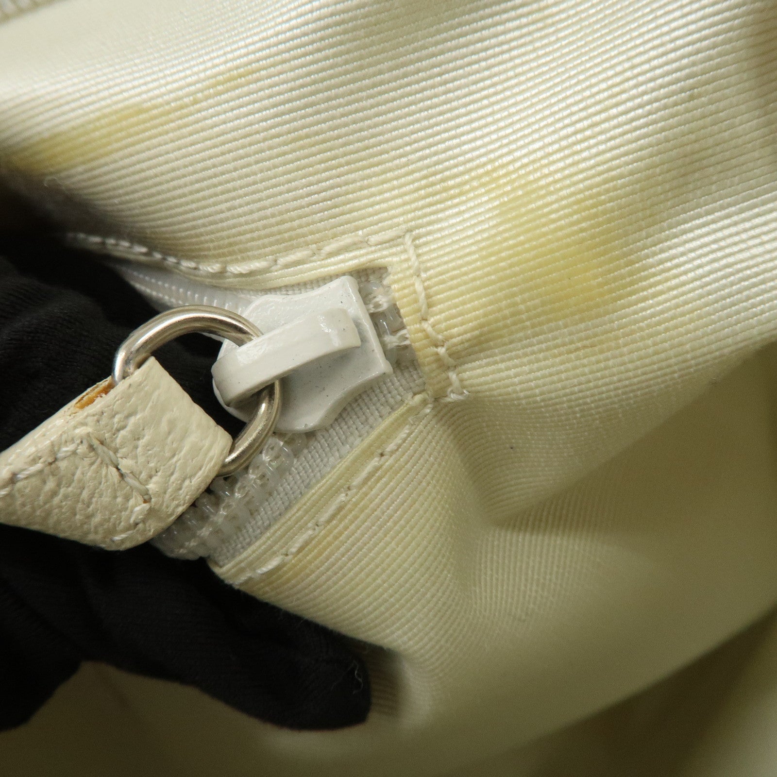 BVLGARI Logo Mania Leather Canvas Shoulder Bag Ivory Light Blue Used