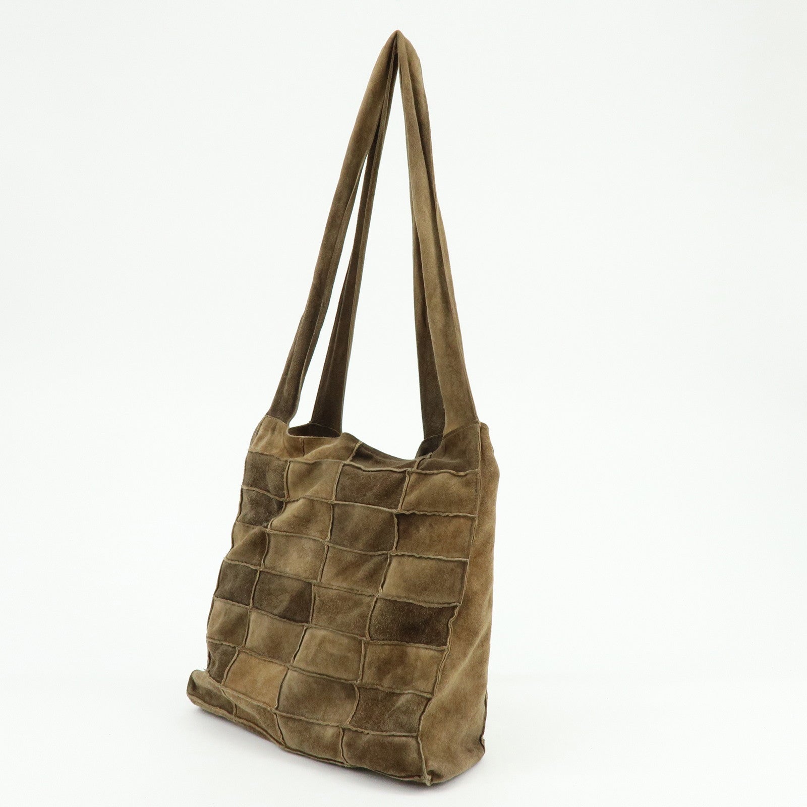 CHANEL Suede Patchwork Tote Bag Shoulder Bag Brown